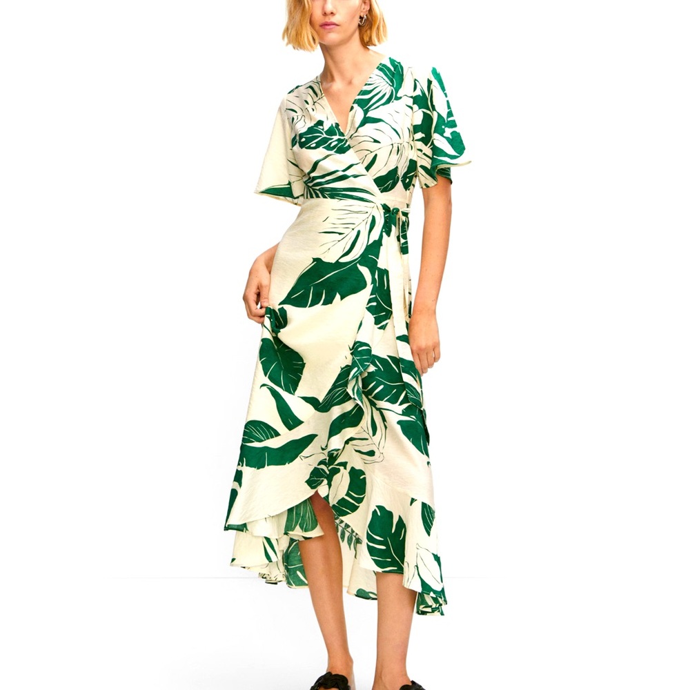 Mango Printed wrap dress with ruffle size 12